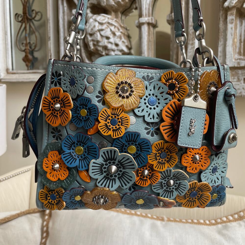 Coach 1941 Limited Edition Rogue 25 Tea Rose Satchel 10512, COA, Blue Multi - Picture 2 of 13